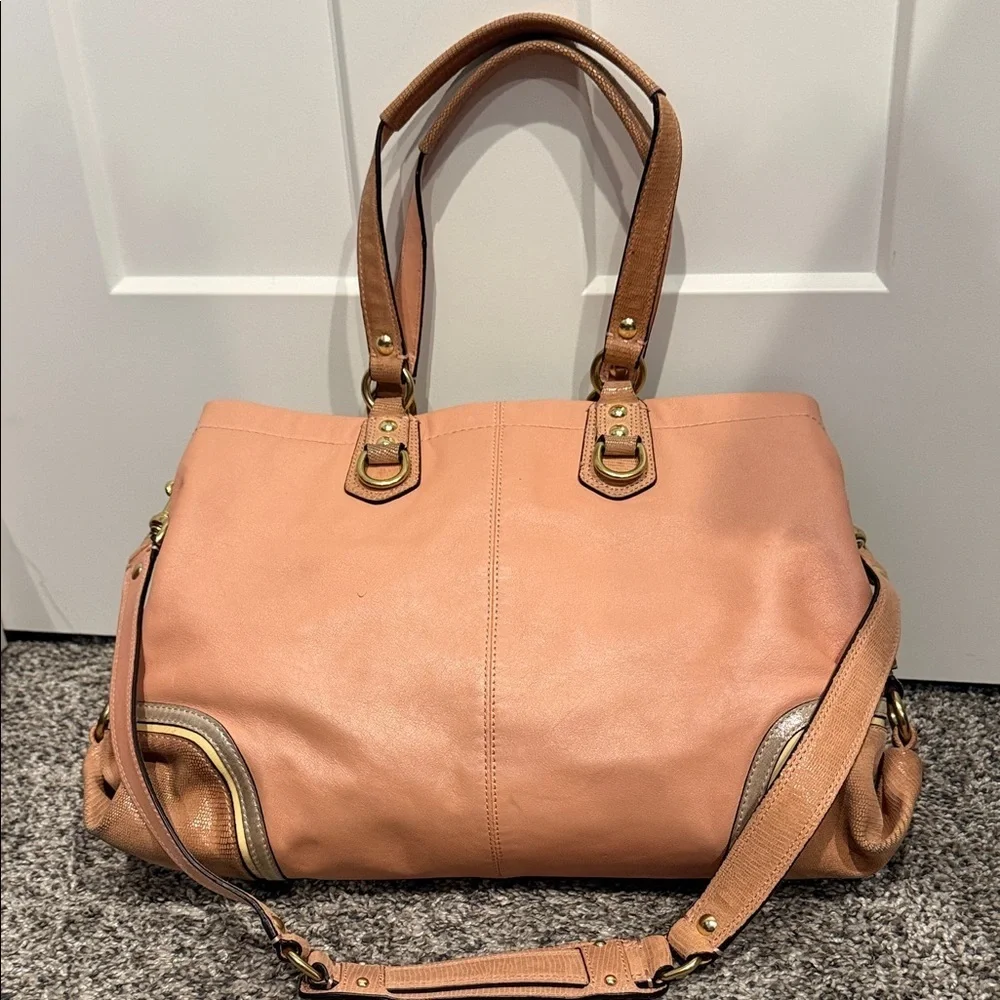 Coach Peach and Tan Leather Pink Shoulder Bag tote purse vintage designer y2k - Picture 5 of 14